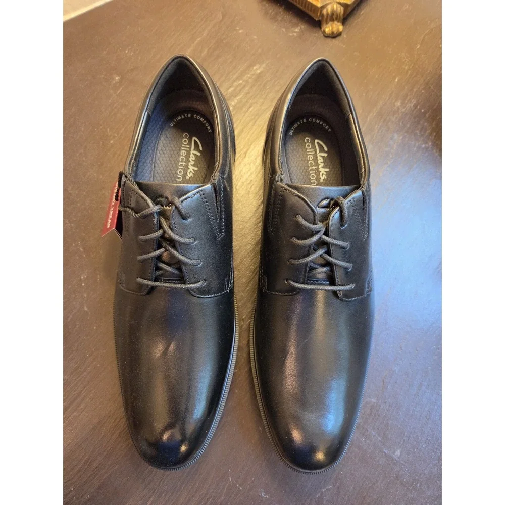 Clarks Men's Steadwell Lace-Up Oxford Shoes Black Leather Size 8.5M NEW! $115